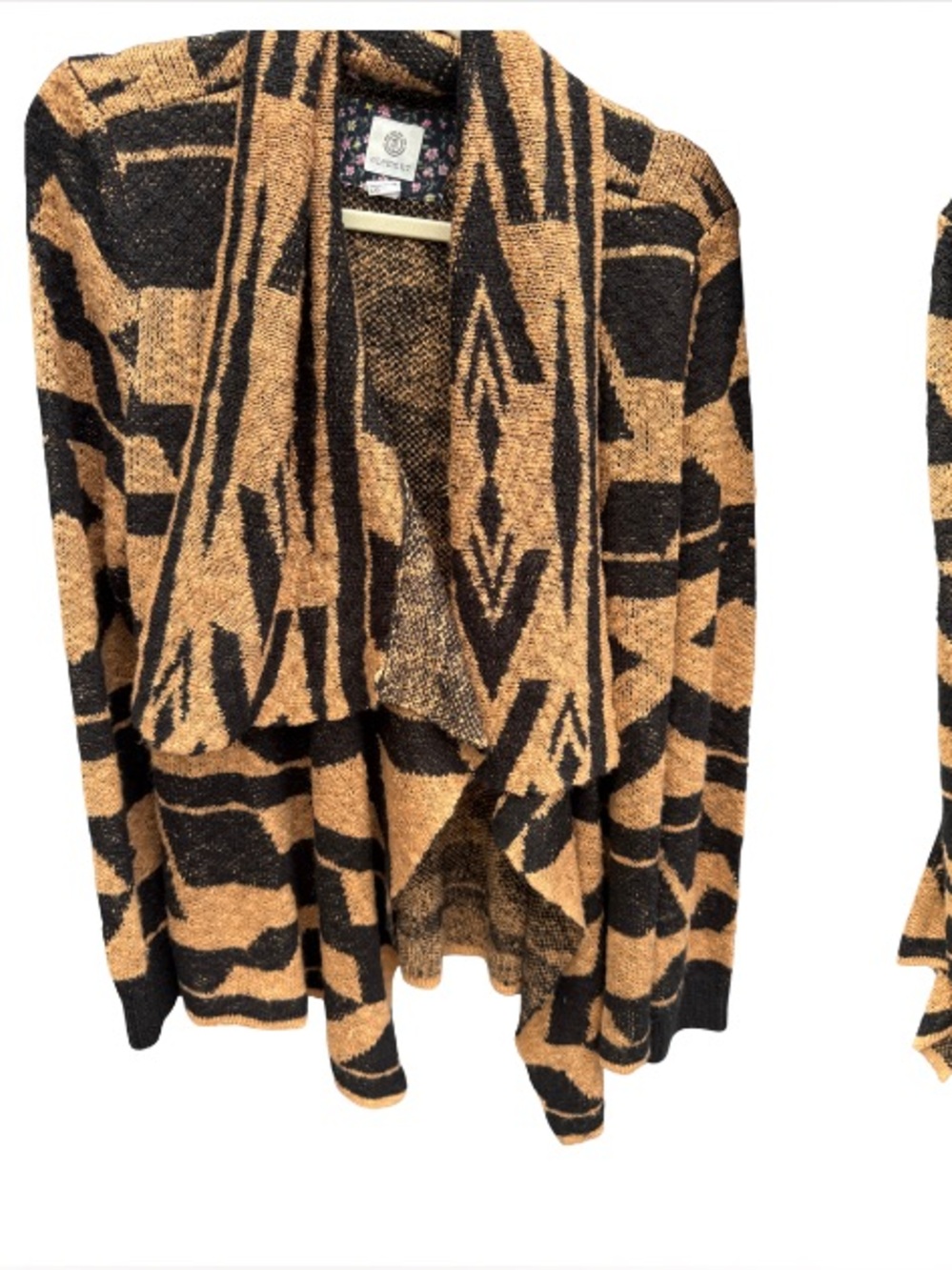 Element Black and Tan Geometric Cowl Neck Sweater